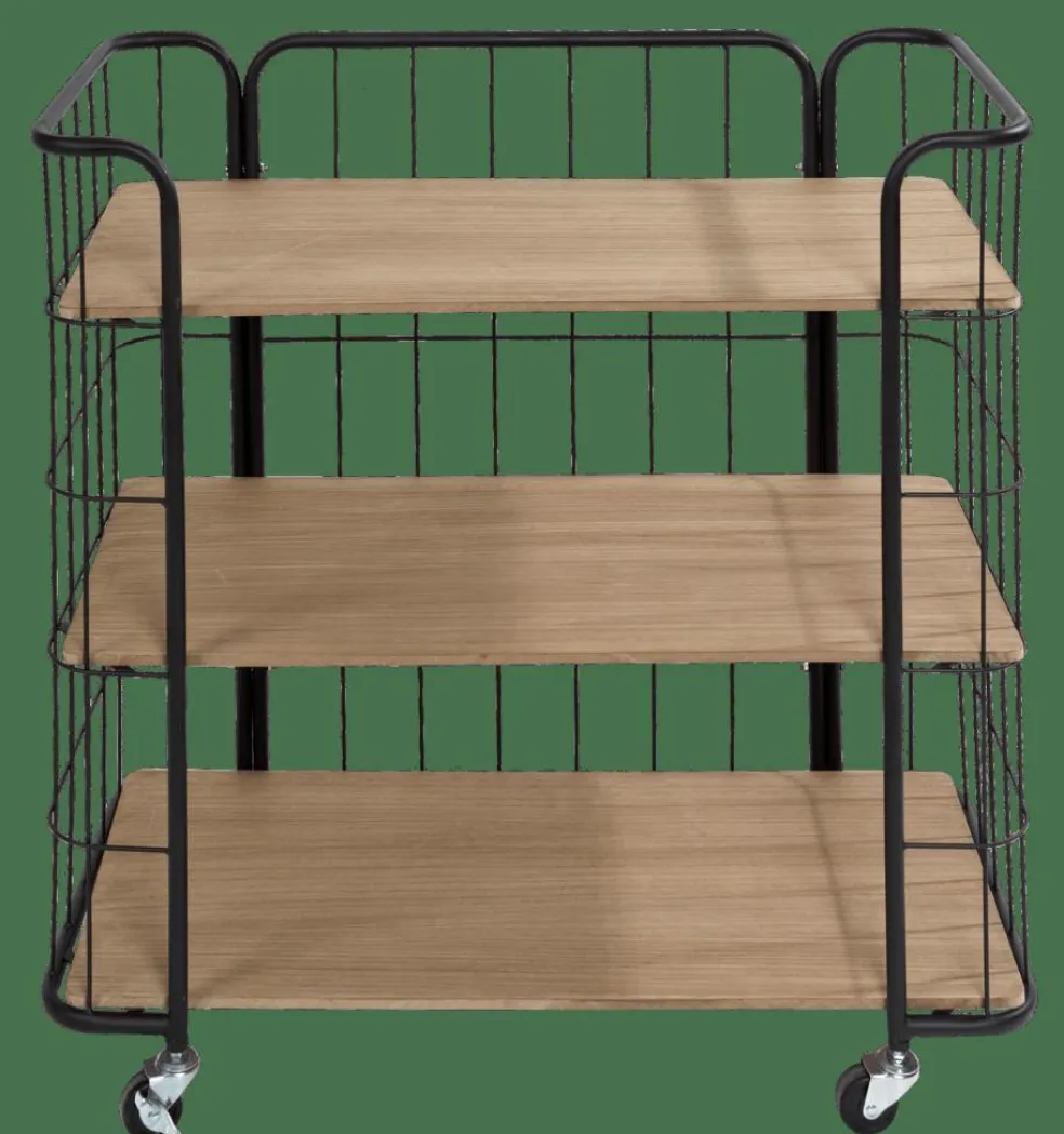 OSLO Étagère Trolley 3 Tablettes Noir, Naturel